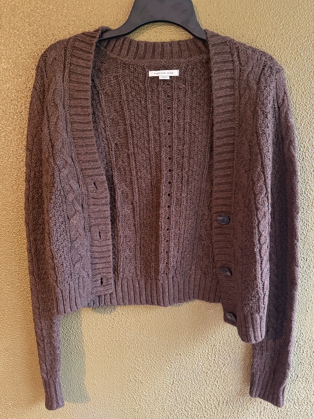 American Eagle Outfitters Chocolate Brown Cable-Knit Button Cardigan